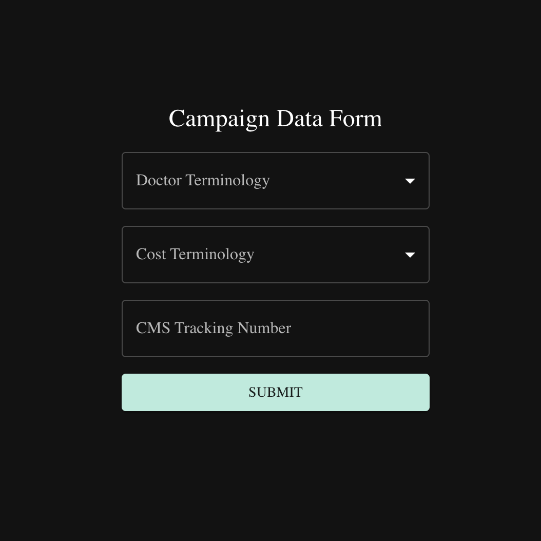 A screenshot of an online form with 3 input elements for the different copy data.